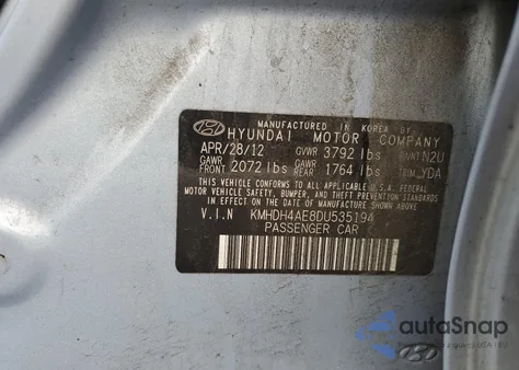 2013 Hyundai Elantra Gls из США, поврежденный, VIN KMHDH4AE8DU535194